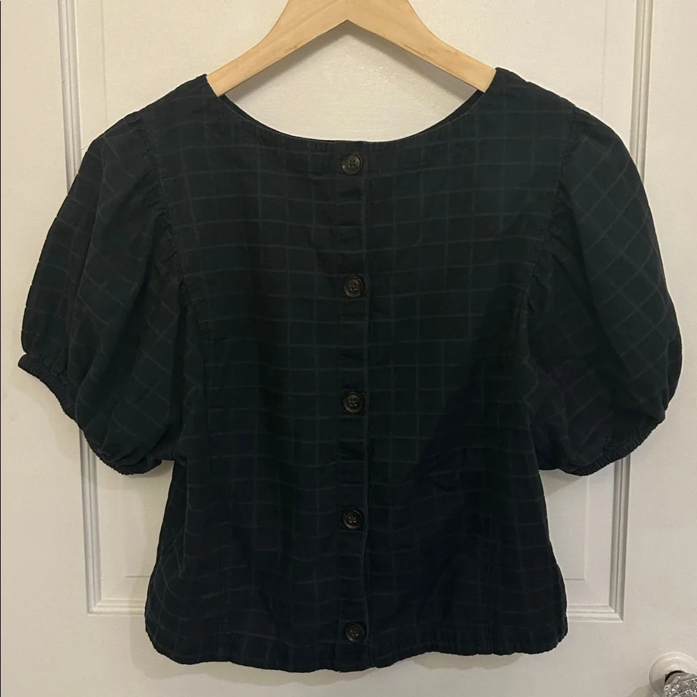 🛍 2/$18 Madewell Corduroy Puff-Sleeve Top in Windowpane